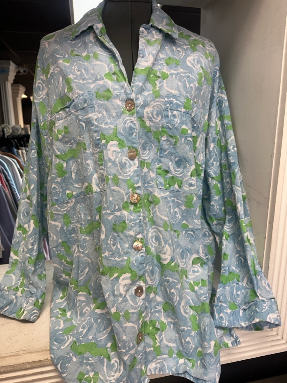 Show Me Your MuMu Light Blue and Green Floral Button-Up Tunic
